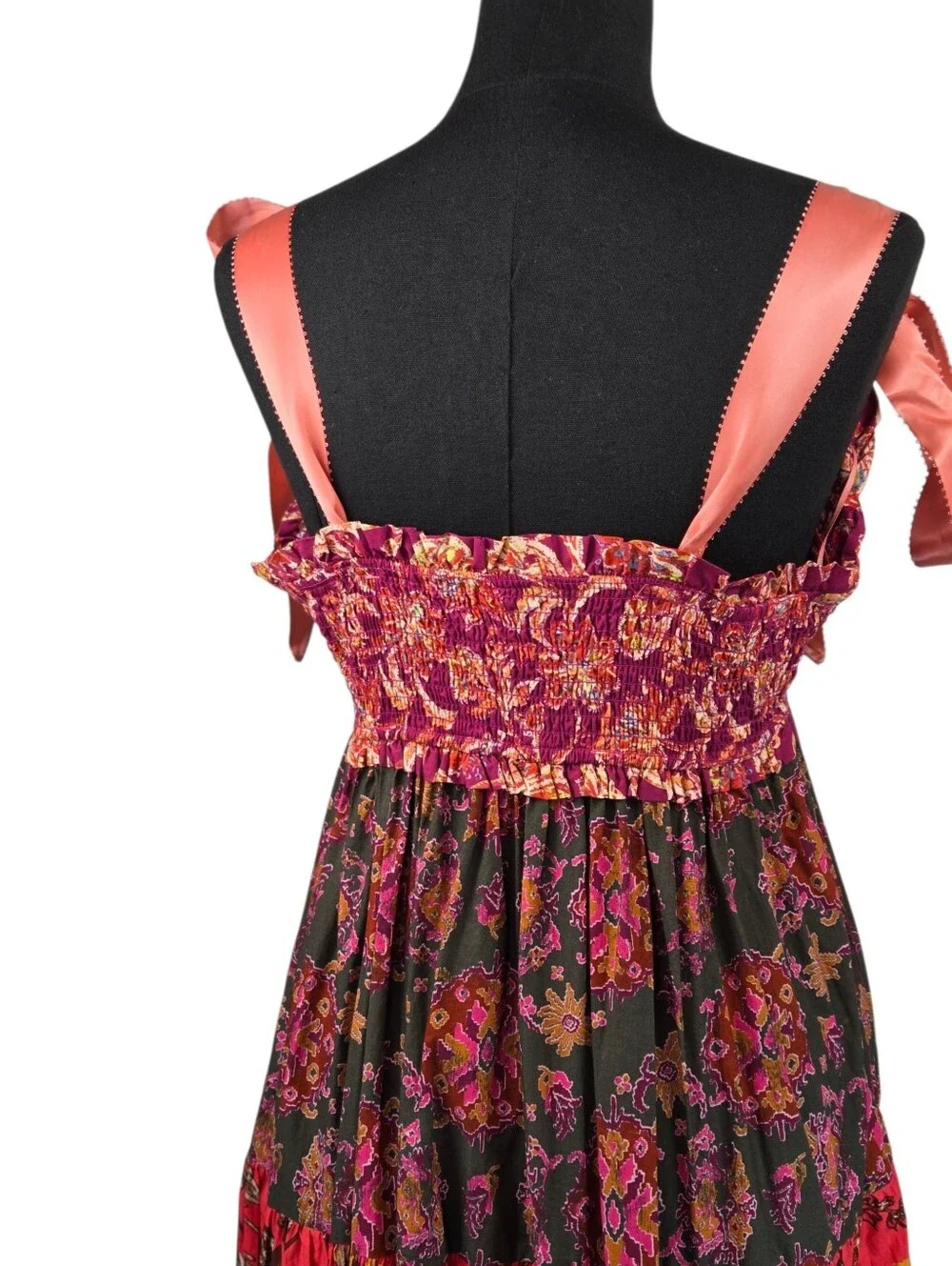 Free People Bluebell Maxi Dress Magenta Combo Floral Boho Smocked Pockets Sz S - Picture 9 of 16